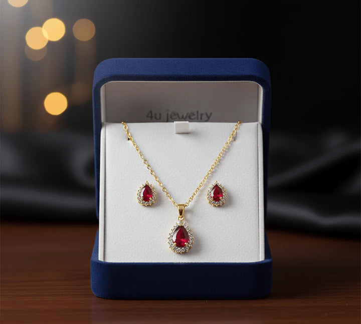 Red Teardrop Cubic Zirconia Set