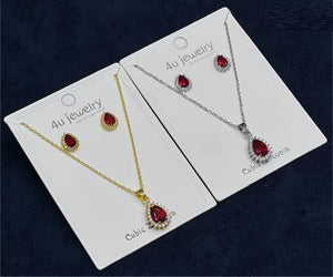 Red Teardrop Cubic Zirconia Set